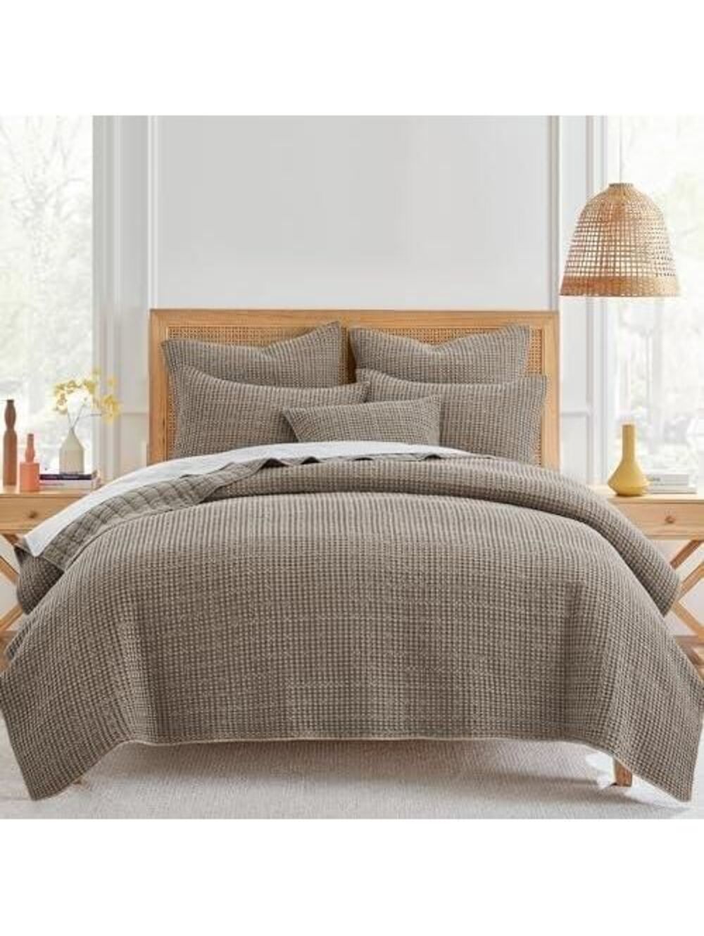 #1  Home Mills Waffle Quilt Set, Brown KING